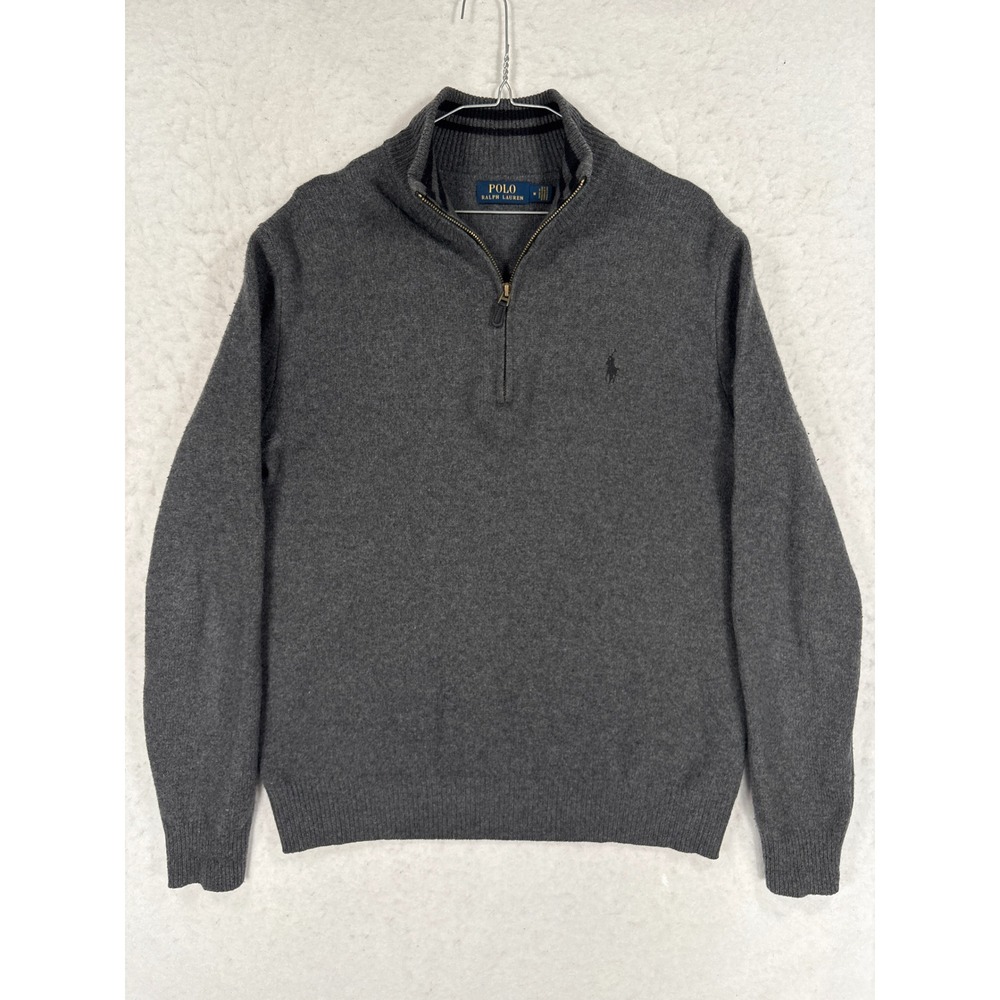 Polo Ralph Lauren Wool Cashmere Quarter Zip Sweater Vintage Grey Mens M vintage